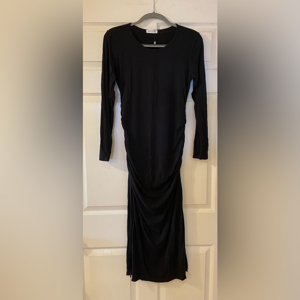 Maternity Black Ruched Bodycon Long Sleeve Maxi Dress